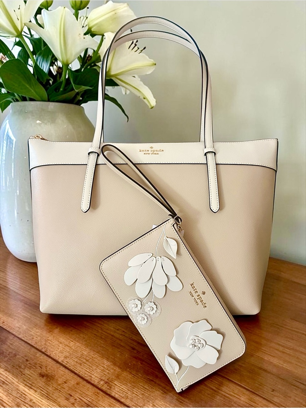 kate spade NEW All Day Tote in Milk Glass | Leather with Color Block MSRP $399 - Picture 3 of 16